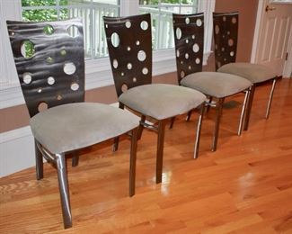 Set of 4 brushed steel dining chairs