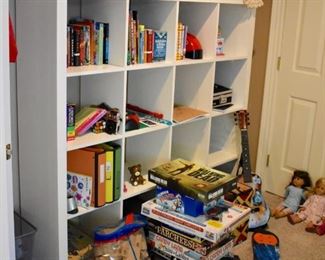 Cubby shelves and toys and games