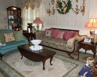 Antique Sofas, Love Seat, Coffee Table, Lamps, End Tables