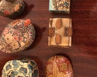 Kashmir boxes and eggs, camel bone box, bone painted box