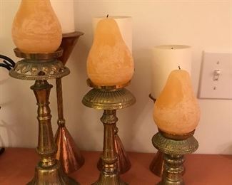Brass and copper candleholders