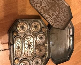 Antique copper wash spice box from India