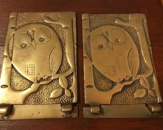 Vintage brass owl book-ends