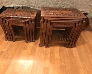 Carved rosewood nesting table sets