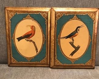 Vintage bird pictures on wood