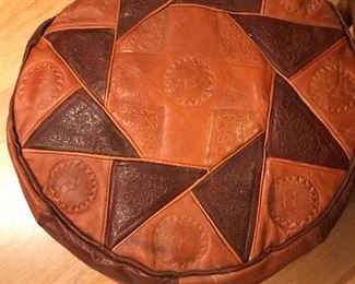 Moroccan leather pouf