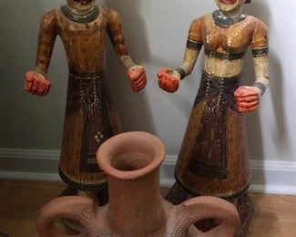 Antique Indian painted wood folk art Figurines