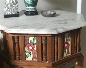 Marble top octagon table with beautiful tile inserts