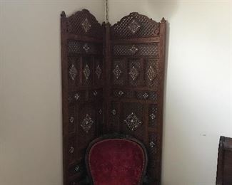 Rosewood screen and antique Mahogany chair