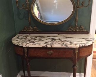 French Dressing table, candelabras and mirror attached at rear. Excellent condition