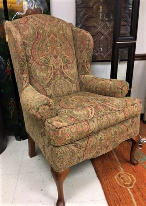 A Classic Century Furn. Paisley Wing Chair