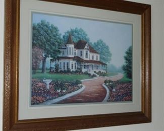 framed & matted picture of southern colonial house