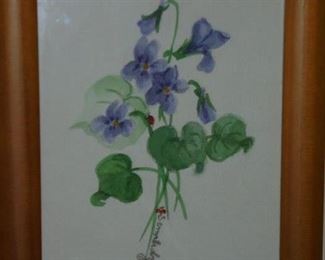 1 or 2 small matted & framed pictures of flowers by 'Barrett'