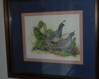 Matted & framed picture 'quail' 