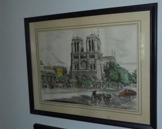 1 of 2 pen & ink water color  scene from early 1900's