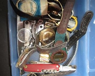 Assorted old watches and watch parts and Swiss Army knife