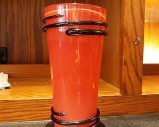 Hand Blown Red and Black Glass Vase