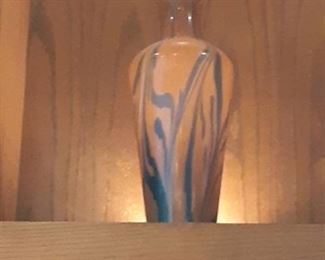 Hand Blown Orange and Blue Glass Vase