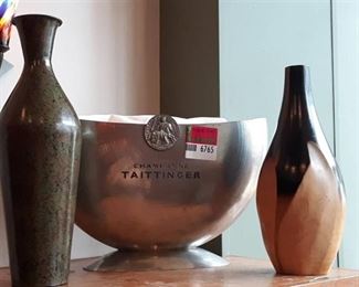 Tattinger Champagne Ice Bucket and Two Decorative Vases
