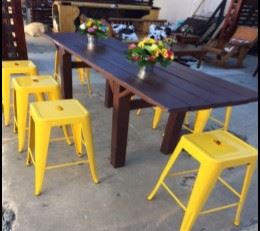yellow bar stools and bar tables (multiple sets)