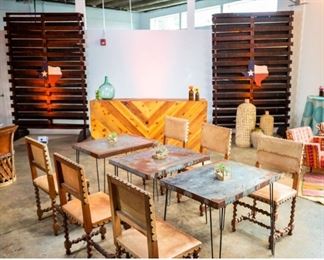 Tables, chairs, backdrops and bars