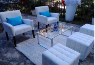 White leather chairs and glass tables