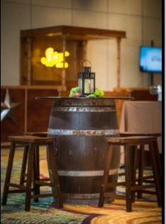 Wine Barrel Cocktail and Saddle Barstool