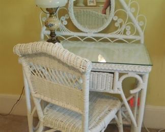 Wicker vanity and chair