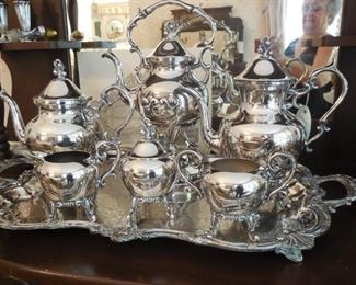 Nice silver plate coffee and tea service.  Pay no attention to the photographer who can't get out of the picture!!