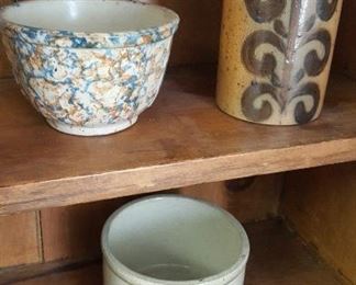 Red Wing Sponge ware Bowl, and Stoneware Crocks.