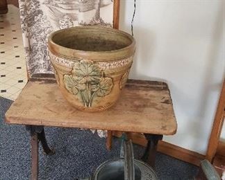 Galvanized Watering Can, Weller, and Old School Bench