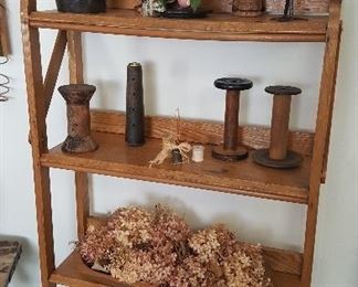 Antique Oak Shelf, Spool Collection and Decor.