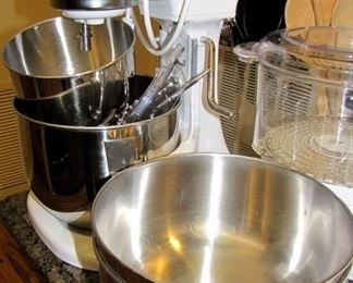 Kitchen Aid Large Mixer with attachments and Bowls