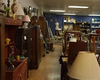 Larger display cabinets, china hutches, pop-apart wardrobe, 30 headboards all but 8 are full size (make great benches)