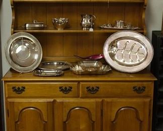 Maple China Hutch and numerous pieces of silverplate. Items sold separately