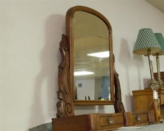 Men's Dresser Top Shaving Mirror (Missing a foot on one corner)