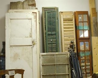 Doors, Shutters,  Golf Clubs,  and a Chain Link Fence Gate. The Springs for a baby bed, windows and Barn Doors are gone!