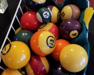 vintage bakelite pool  balls and a set of newer ones