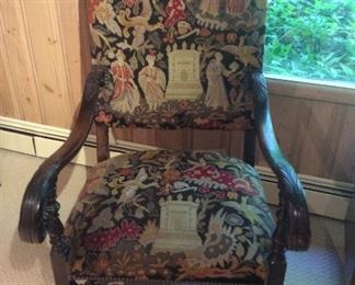 Jacobean chair with hand done needle point cover