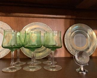 Set of six (6) green cordial glasses are $20 plus tax