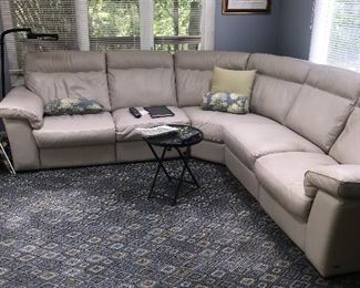 BEIGE NATUZZI LEATHER FROM GORMANS POWER RECLINER SECTIONAL 
LEFT SIDE 98” 
RIGHT SIDE 98”
HEIGHT 36”