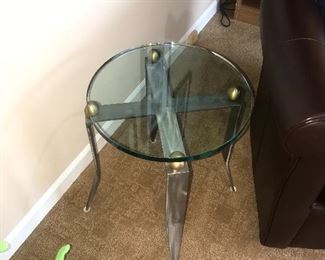 DESIGNER METAL AND GLASS ROUND SIDE TABLE