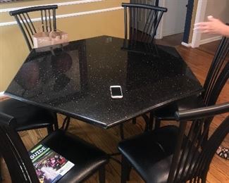 OCTAGON BLACK MARBLE TABLE WITH 6 CHAIRS