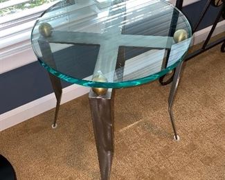 DESIGNER METAL AND GLASS ROUND SIDE TABLE