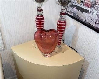 ART GLASS VASE AND CANDLE HOLDERS