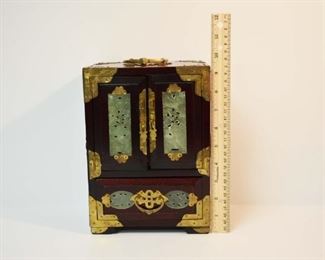 Vintage Wood Brass and Jade Jewelry Box