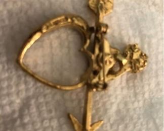 Vintage cupid and heart pin