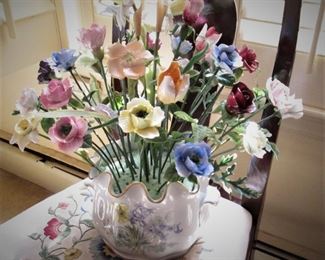 Richard Ginori Compote.... Porcelain Flowers...