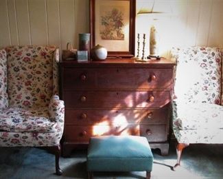 Pair Winged Back Chairs