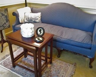 Camelback Loveseat....Nesting Tables..Karastan Rug....Kittinger Fire Screen...